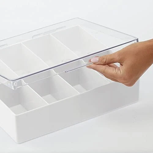 mDesign Kitchen Organiser Storage Box with Lid, 8 Compartments for Tea, Coffee.. - Image 4 of 4