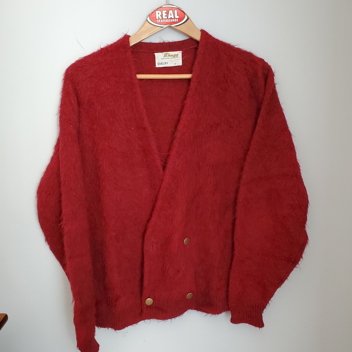 Vintage Mohair Cardigan Cobain Sweater Grunge Fuzzy Men's Medium Red Mod Shaggy Vintage Mohair Cardigan Cobain Sweater Grunge Fuzzy Men's Medium Red Mod Shaggy