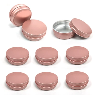 Aluminum Tin Screw Top Lid Round Metal Container,Storage Jar Travel,Rose Gold