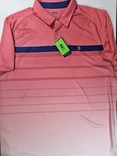 Izod Mens Golf Polo Shirt Large Ombre Rose Pink Blue Stripe Tennis Athletic Top