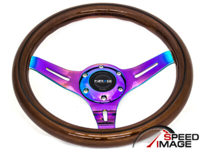 NRG 310MM NEO CHROME STEERING WHEEL 3 SPOKE CENTER BROWN WOOD ST-310BRB-MC