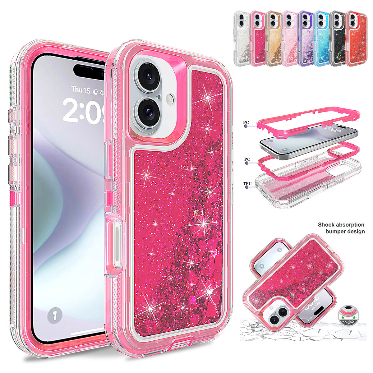 LeYi Cover per iPhone 16 Pro Max con Vetro Temperato [2 Pack],Brillantini Diamond Glitter Sabbie Custodia per iPhone 16 ProMax Rigida Silicone Bumper Custodie Turquoise Violet Gradient 6.9 Pollice