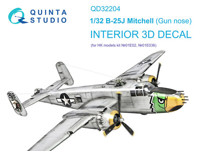 Quinta Studio 1/32 B-25J Mitchell Gun Nase 3D-gedruckter Innenraum (HK-Modelle)