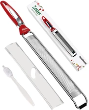 Kitchen Lemon Zester, Stainless Steel Hand Held Parmesan Cheese Grater w/ Brush