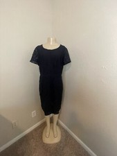 Talbots Eyelet Dress Women 16 Black Nylon Lined Short Sleeve Summer Casual Beach