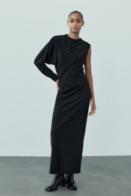zara black knit midi dress Zara Ribbed Knit Midi Dress Black S