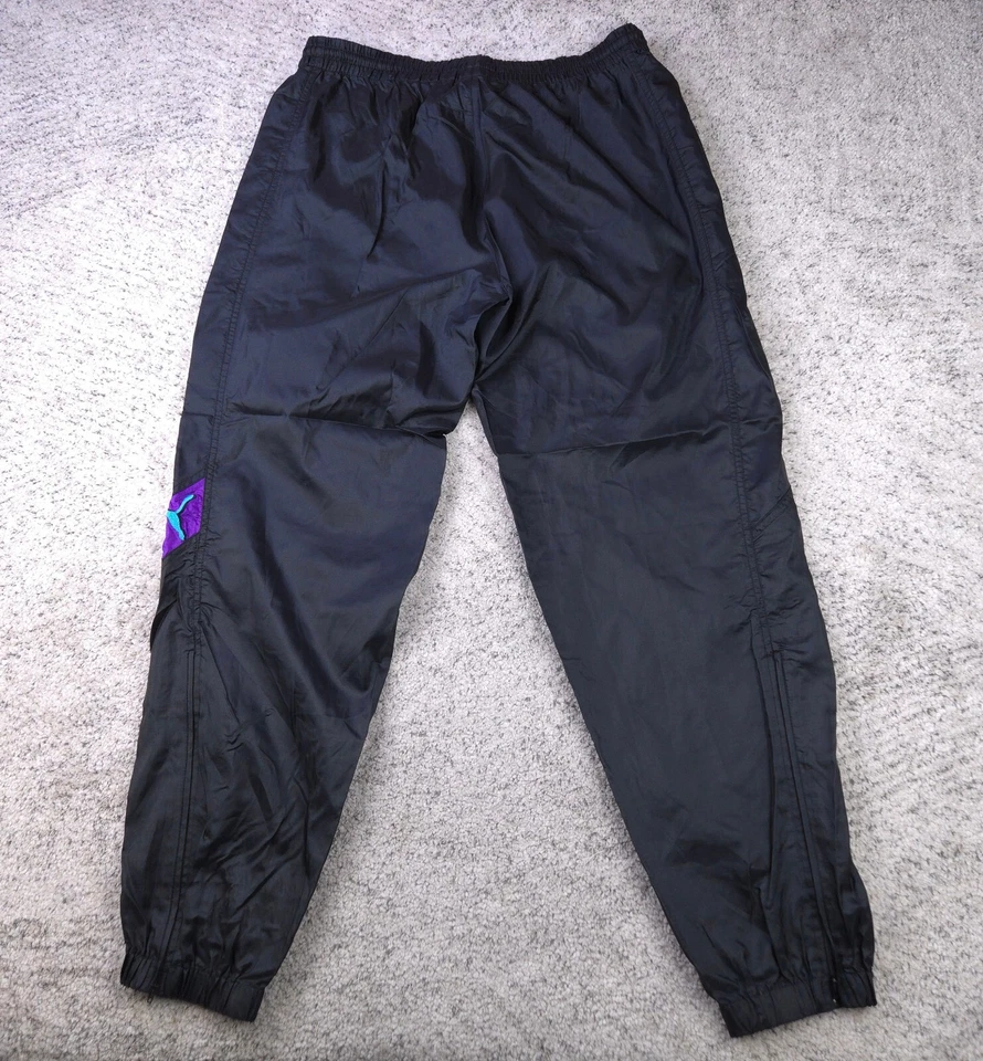 De Colección Puma Pantalones de Pista Hombres Grande Cremallera Tobillo Nylon Ligero Negro Púrpura Aqua Usado en Excelente Condición Foto 3 de 4
