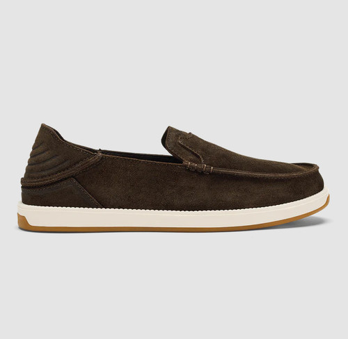 OluKai Kākaha Nia Men's Leather Slip-On Loafers Dark Wood Size 10 Comfort