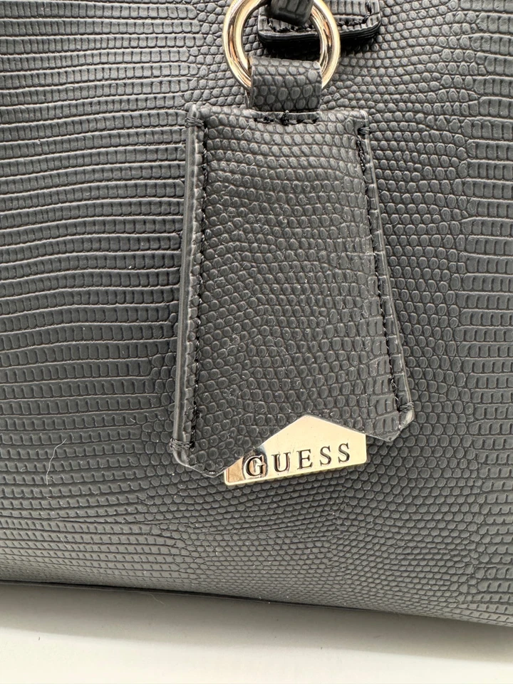 GUESS Lyndi Girlfriend croc embossed large women's satchel bag - Black - Image 4 of 4