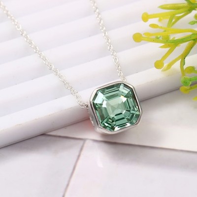 9x9 MM Green Spinel Asscher Cut Pendant, 925 Sterling Silver, August Birthstone