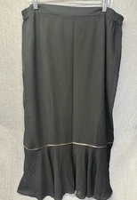 Tally Taylor 18W Black Dress Skirt Ruffle Hem Beaded Trim Lined Plus Sz Elegant