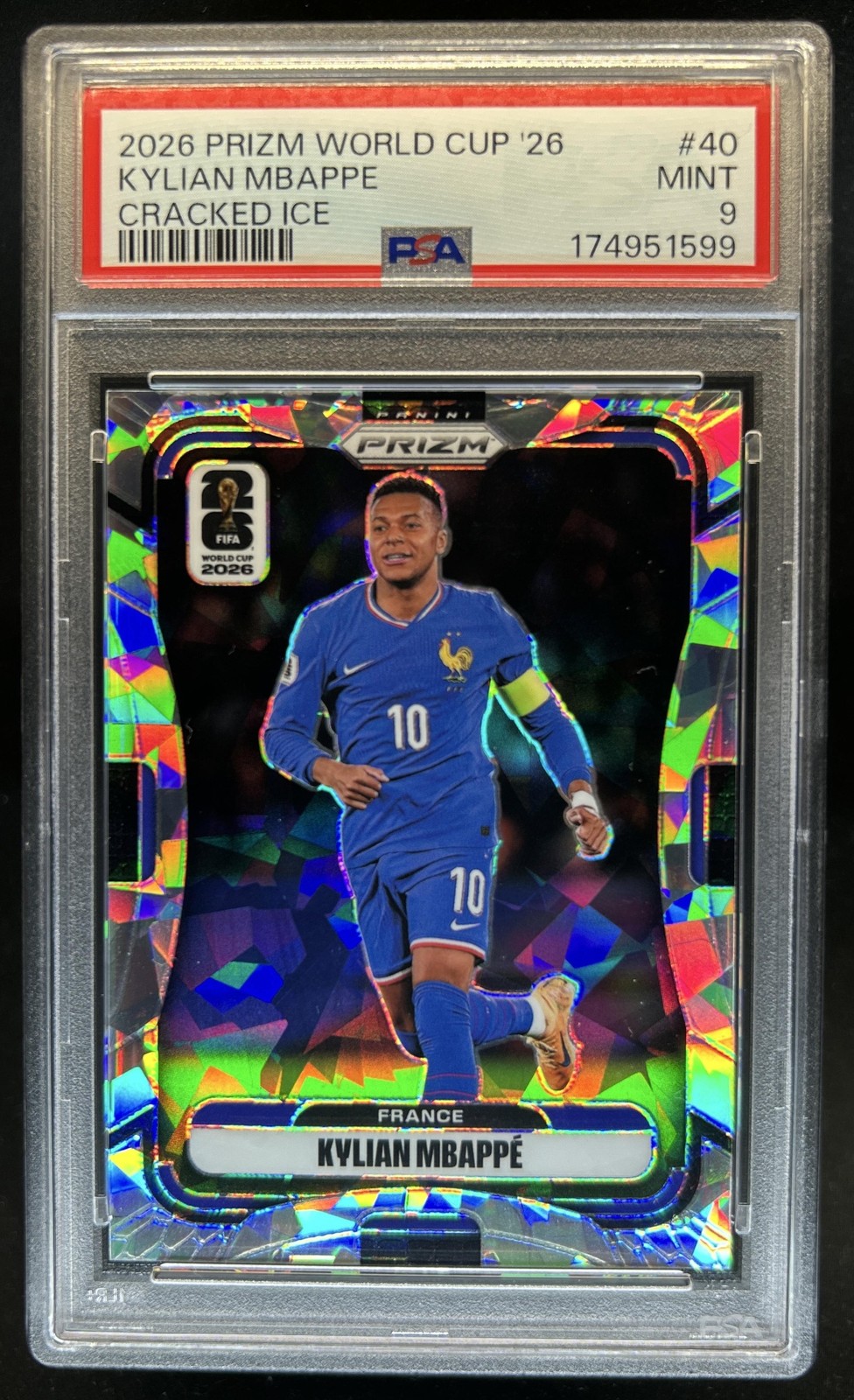 2026 Panini Prizm World Cup Kylian Mbappe Cracked Ice #/23 France PSA 9