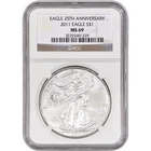 2011 SILVER EAGLE NGC MS 69 ~ 25TH ANNIVERSARYBROWN LABEL ~ NO SPOTS PRISTINE  X