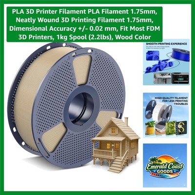 Wood Color PLA 3D Printer Filament 1.75mm - 1kg Spool, Precision Crafted