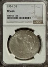 1924 Peace Silver Dollar $1 - NGC MS64
