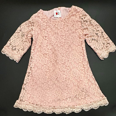 Niyage Toddler Girls Elegant Pink Floral Lace Dress - Size 110 (US 3T/4T) 