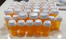 Lot of 36 Large Empty Plastic Prescription Bottles tall Crafts Amber