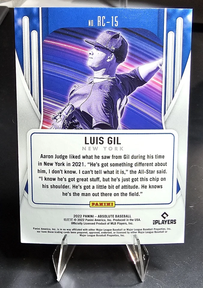 2022 Panini Absolute Luis Gil Rookie Class Gold Refractor /25 RC Yankees SSP - Image 2 of 2