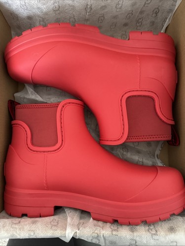 UGG Women 8 Droplet Red Waterproof Rubber Wool Insole Rain Ankle Boots EU 39