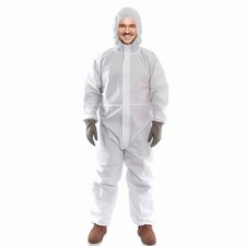 Disposable Coveralls with Hood, 5XL - Pack of 25 White Microporous Lab Coveralls