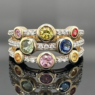 ANELLO TG. 20 (CIRCA 63) IN 375/ GG CON MULTI ZAFFIRO E DIAMANTE CACCIA GIOIELLI