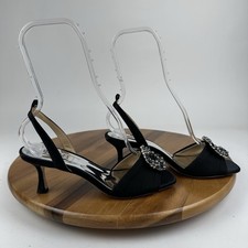 New NWOB Womens Badgley Mischka Nimah Black Satin Chiffon Heels Size 7 M