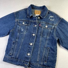 Levi's Denim Trucker Jean Jacket Kids Large 10-12 Blue Distressed Type 3 Pockets