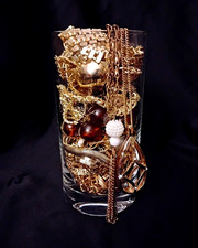 Stay Golden Mystery Jewelry Jar All Gold Tone VTG to Now Estate Curb& Snake+more