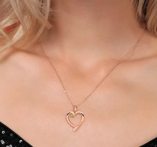 925 Silver Rose Gold Plated Green Peridot Heart Shaped Pendant For Lover's Gift - Image 3 of 4