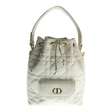 Christian Dior Caro Bucket Bag Small 2way White Leather Handbag