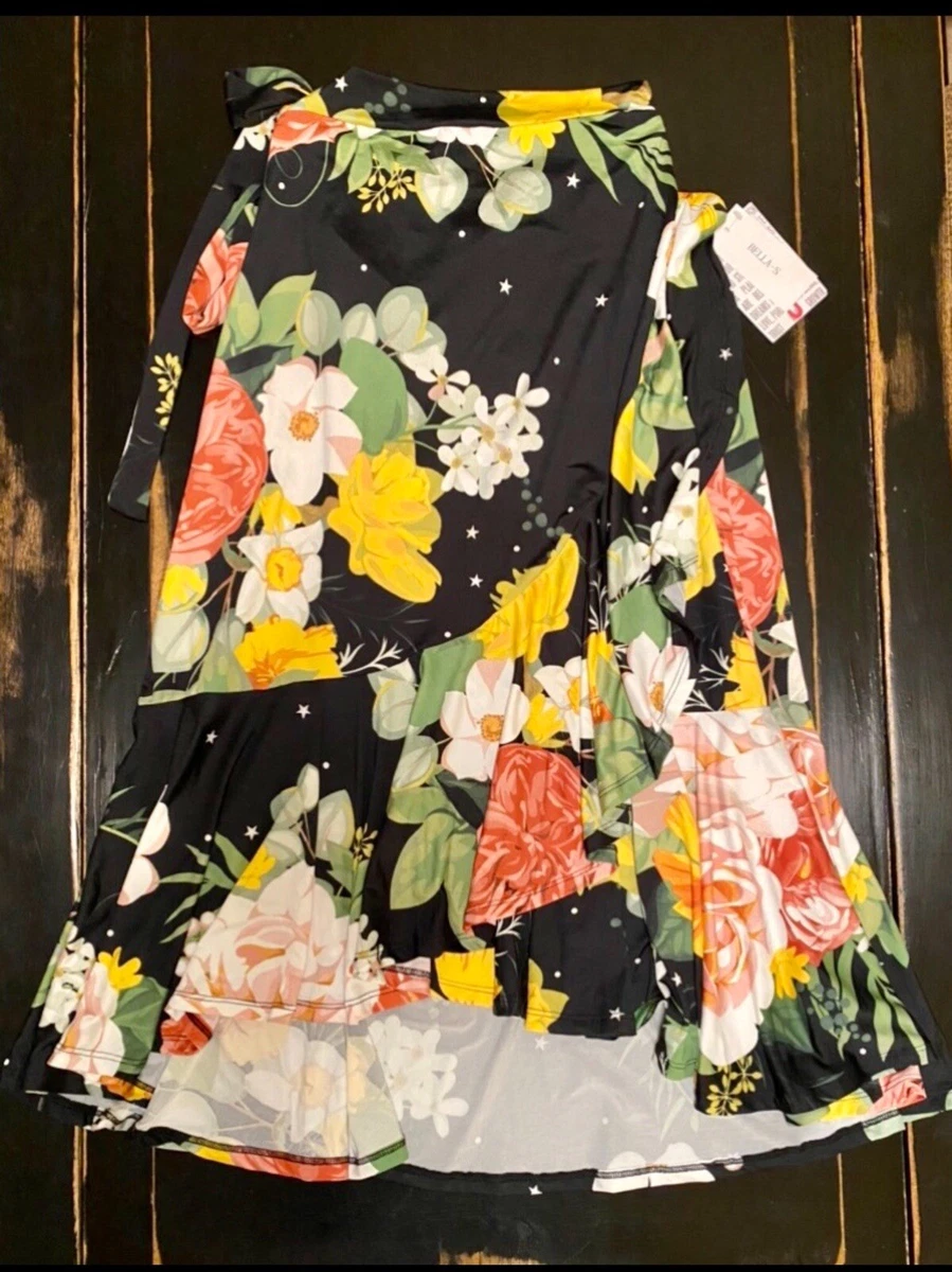 FLIRTY! NWT S LuLaRoe PEACH YELLOW WHITE FLORAL Bella Wrap Ruffle Skirt 6 8