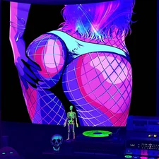 Blacklight Hot Girl Tapestry UV Reactive Tapestry for Bedroom Black Light 51x59"