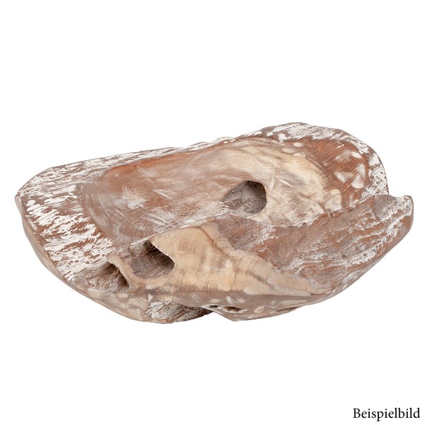 Teak Schale Premium Bowl White Wash Ca. D30Cm Wurzelholz Handmade Massiv Holz-image