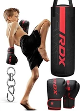 Hanging Punching Bag for Kids by RDX 2FT Leather Filled Punching Bag with Gloves