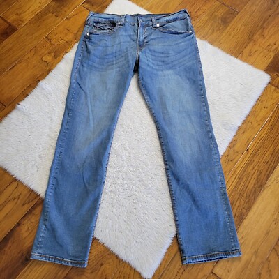 True Religion Jeans Men's 36 Ricky Big T Relaxed Straight Medium Wash Stitching
