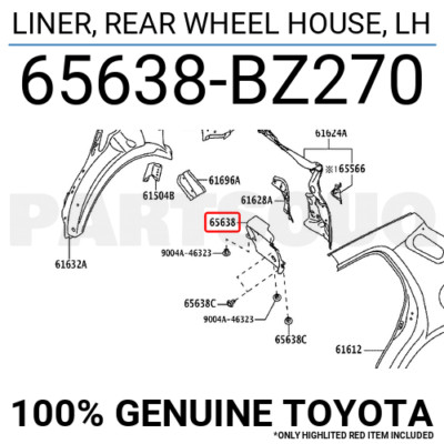 65638BZ270 Genuine Toyota LINER, REAR WHEEL HOUSE, LH 65638-BZ270