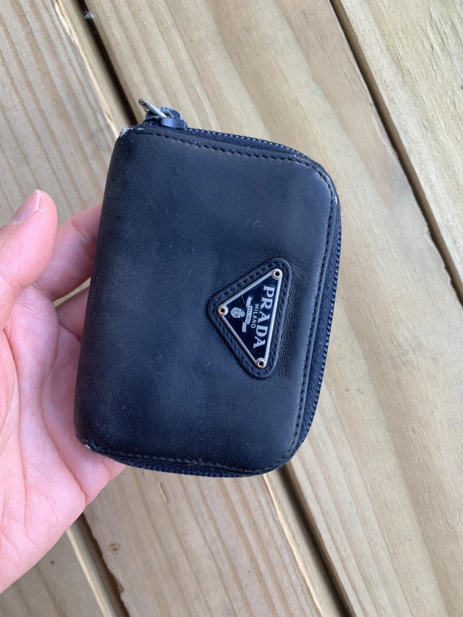 Prada black leather compact wallet eBay