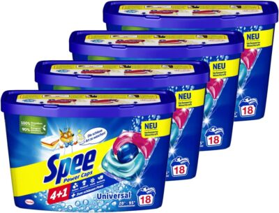 Spee Power Caps Universal 4+1 Vollwaschmittel, weiße Wäsche, vordosiert 4x 18 WL