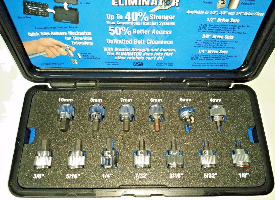Armstrong 13pc 3/8" Dr Fractional / Metric Hex Bit Socket Set 16-290 5MH40 USA - Image 4 of 4