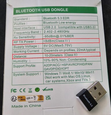 XIEANDKONG Bluetooth Adapter 5.3, USB Bluetooth Dongle 328ft/100m/s, 5.3+EDR ...