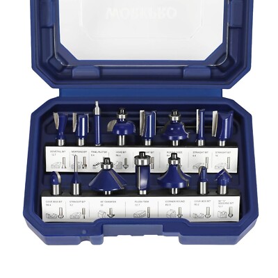 15× Fräser Set,Schaft 8mm, Oberfräse Zubehör für Holz mit Aufbewahrungskoffer