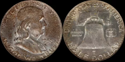1958 D Franklin Half Dollar NGC Toner Silver Obsolete US Old Type Coin Crusty