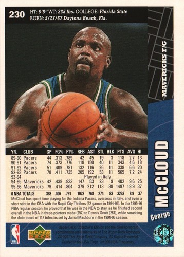 1996-97 UD Collector's Choice #230 - George McCloud - Dallas Mavericks (3442) - Picture 2 of 2