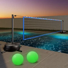 Pool Volleyball Net Set with Light and Weighted Base 15ft-32ft Length Adjustable