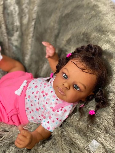 24" Girl Reborn Baby Doll Dark Skin African American Newborn Toddler Rooted Hair - Picture 6 of 8