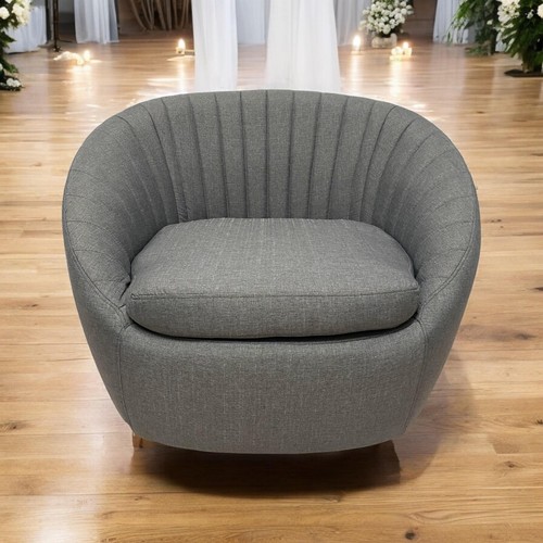 Durable Grey Linen Tub Swivel Dining Chair with Padded Seat for Bedroom, Office - Picture 4 of 16