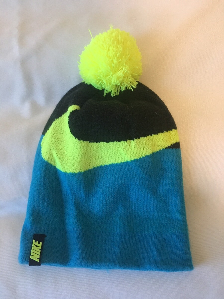Nike Youth Beanie Teal~Black Yellow One Fold Logo Youth Size One Size  Fits All
