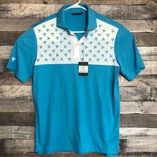 Level Wear Golf Polo Shirt Mens Medium Blue Colorblock Geometric Casual NEW