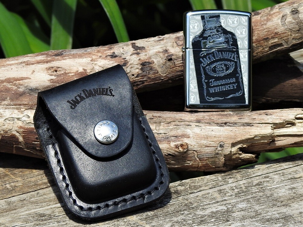 Jack Daniels Bottle Zippo Lighter and Leather Belt Pouch Gift Set
