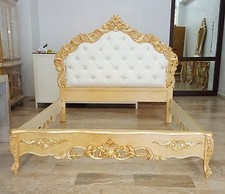 LETTO MATRIMONIALE STILE BAROCCO LEGNO ECOPELLE CRISTALLI CAMERA DA LETTO